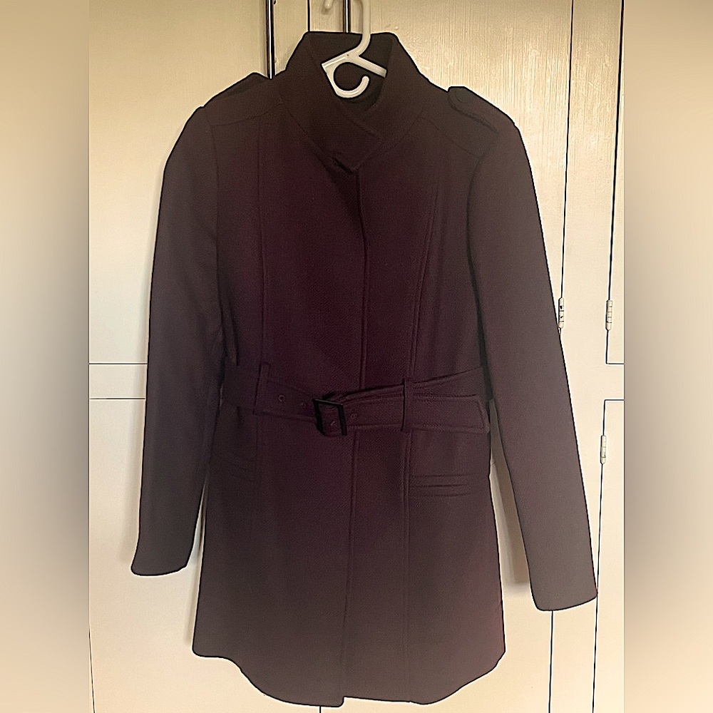 MANGO NWT burgundy size M wool belted trench coat.